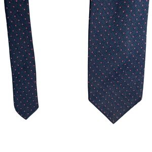 Jordan Marsh Mens Necktie Navy Blue Red Pin Dot Silk Blend Vintage Business Tie